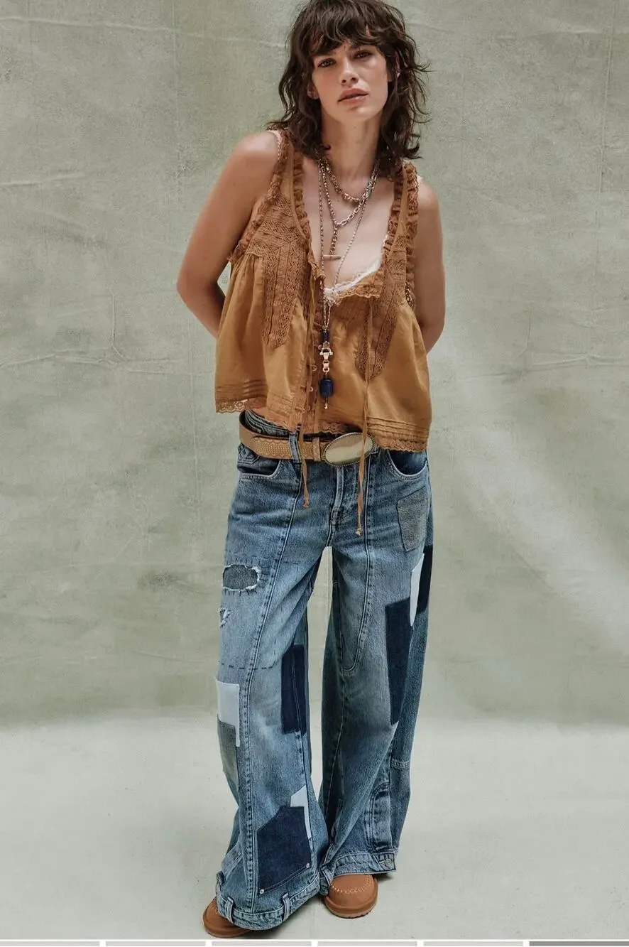 Free People We The Free Head Over Heels Jeans Patchwork 27 New